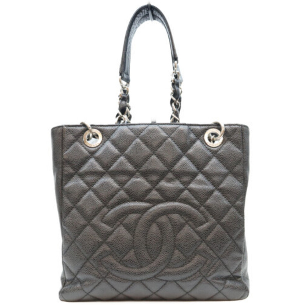 CHANEL A20994 Caviar PST Tote Bag, Black with Silver Hardware, Women's